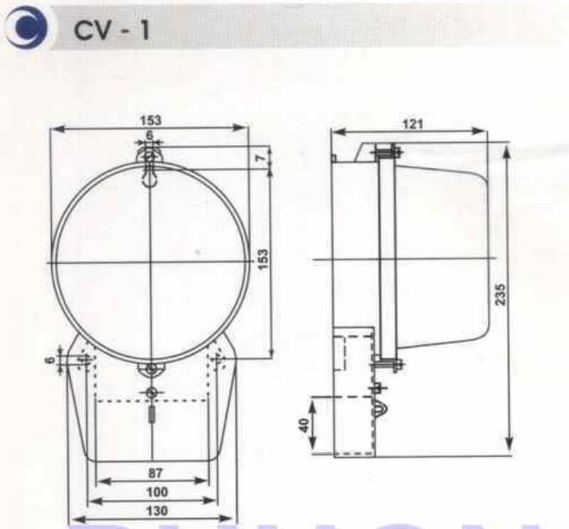 Cấu tạo và Kích thước Công tơ điện 1 pha 2 dây Gelex Emic CV111 loại gián tiếp 5(6)A