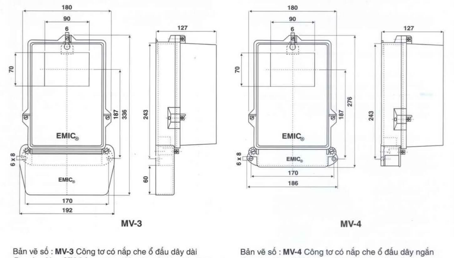 Cấu tạo và Kích thước Công tơ điện 3 pha 4 dây hữu công Gelex Emic MV3E4 3x5A gián tiếp