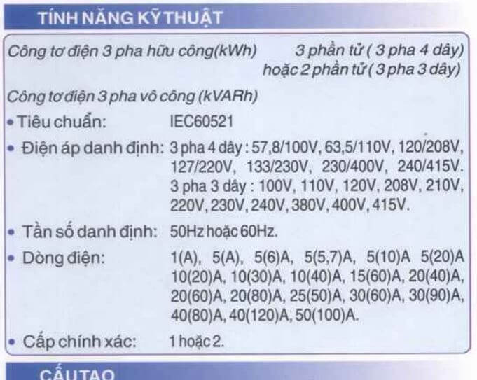 Thông số kỹ thuật Công tơ điện 3 pha 4 dây hữu công Gelex Emic MV3E4 3x5A gián tiếp