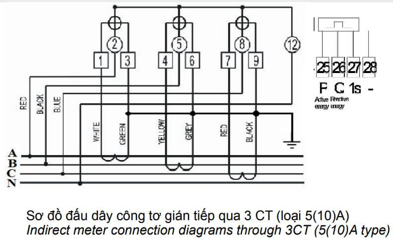 Cách nối dây, cách chỉnh, cài đặt, setup Công tơ điện tử 3 pha 4 dây Gelex Emic ME-40