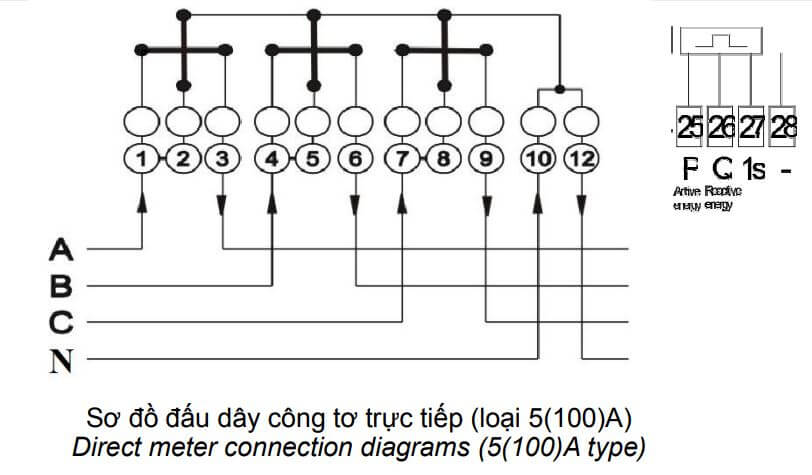 Cách nối dây, cách chỉnh, cài đặt, setup Công tơ điện tử 3 pha 4 dây Gelex Emic ME-40