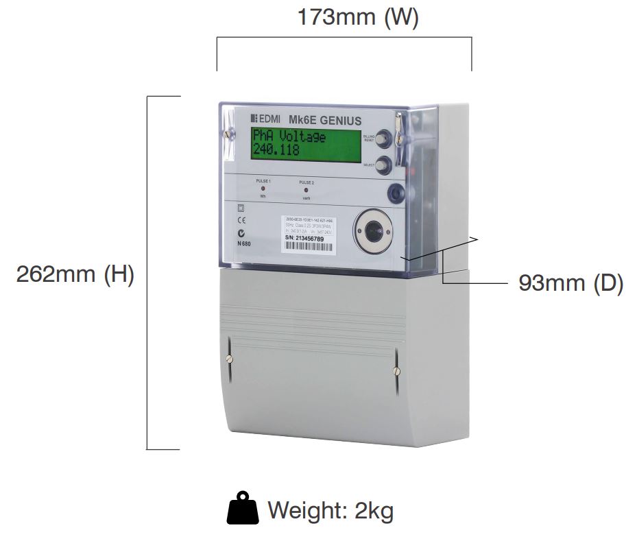 Kích thước Công tơ điện tử EDMI MK6E