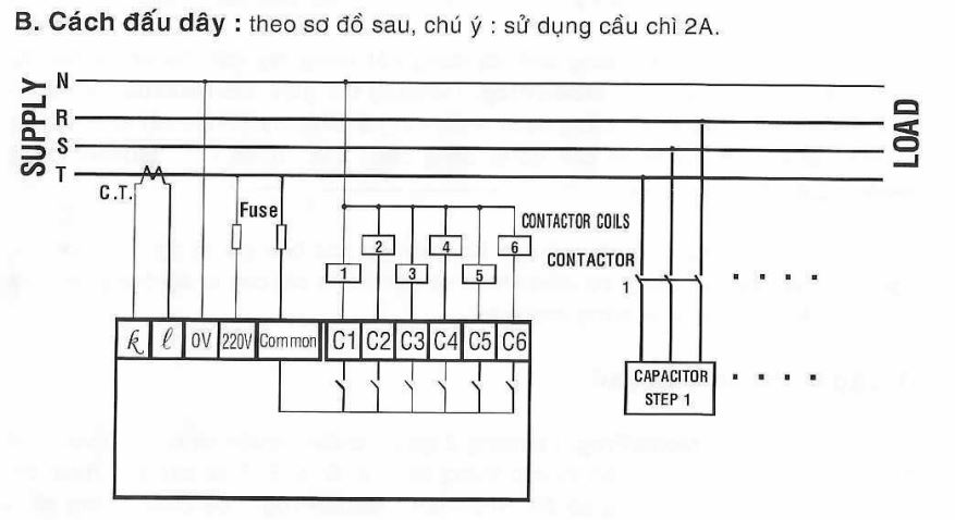 Cách nối dây, cách chỉnh, cài đặt, setup  Bộ điều khiển tụ bù 4 cấp SK QR-X12