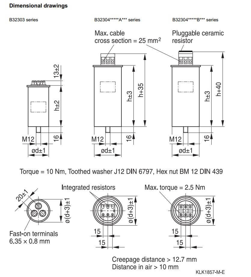 Cấu tạo và Kích thước Epcos MKD-440-D-10 : Tụ bù khô (tròn) 10KVar, 440V, 50Hz