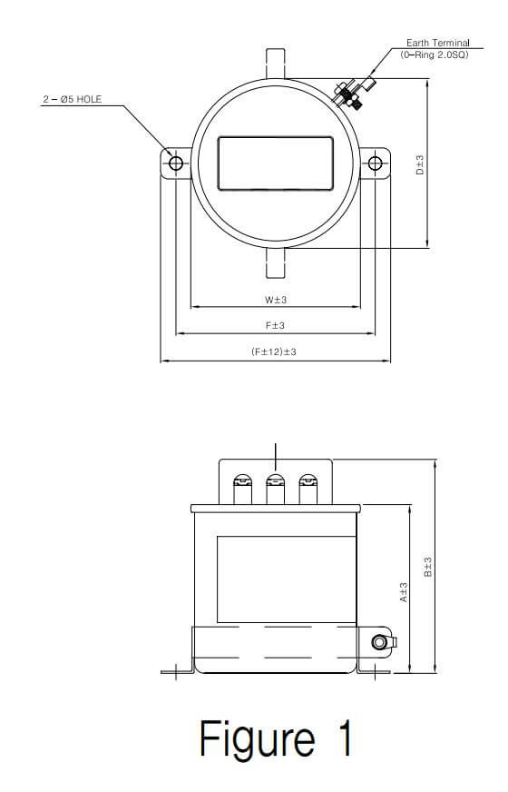 Cấu tạo và Kích thước SMS-45010KT : Tụ bù Samwha dầu điện áp 3 pha 415V, 10Kvar, 50/60Hz