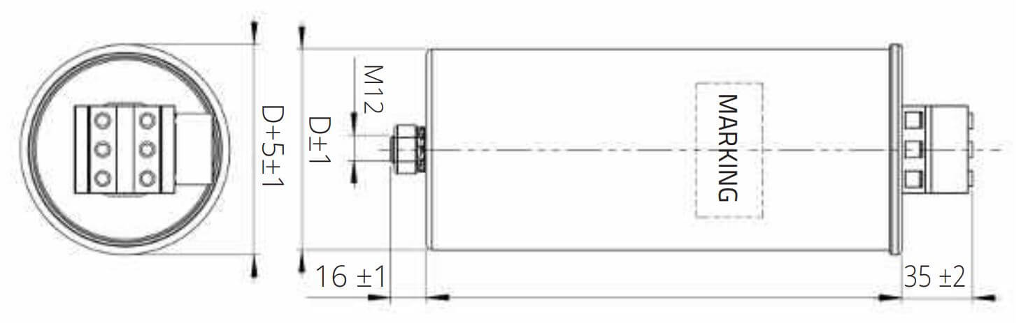 Cấu tạo và Kích thước Tụ bù ISKRA KNK3053 10kvar 3 pha 440V 50hz