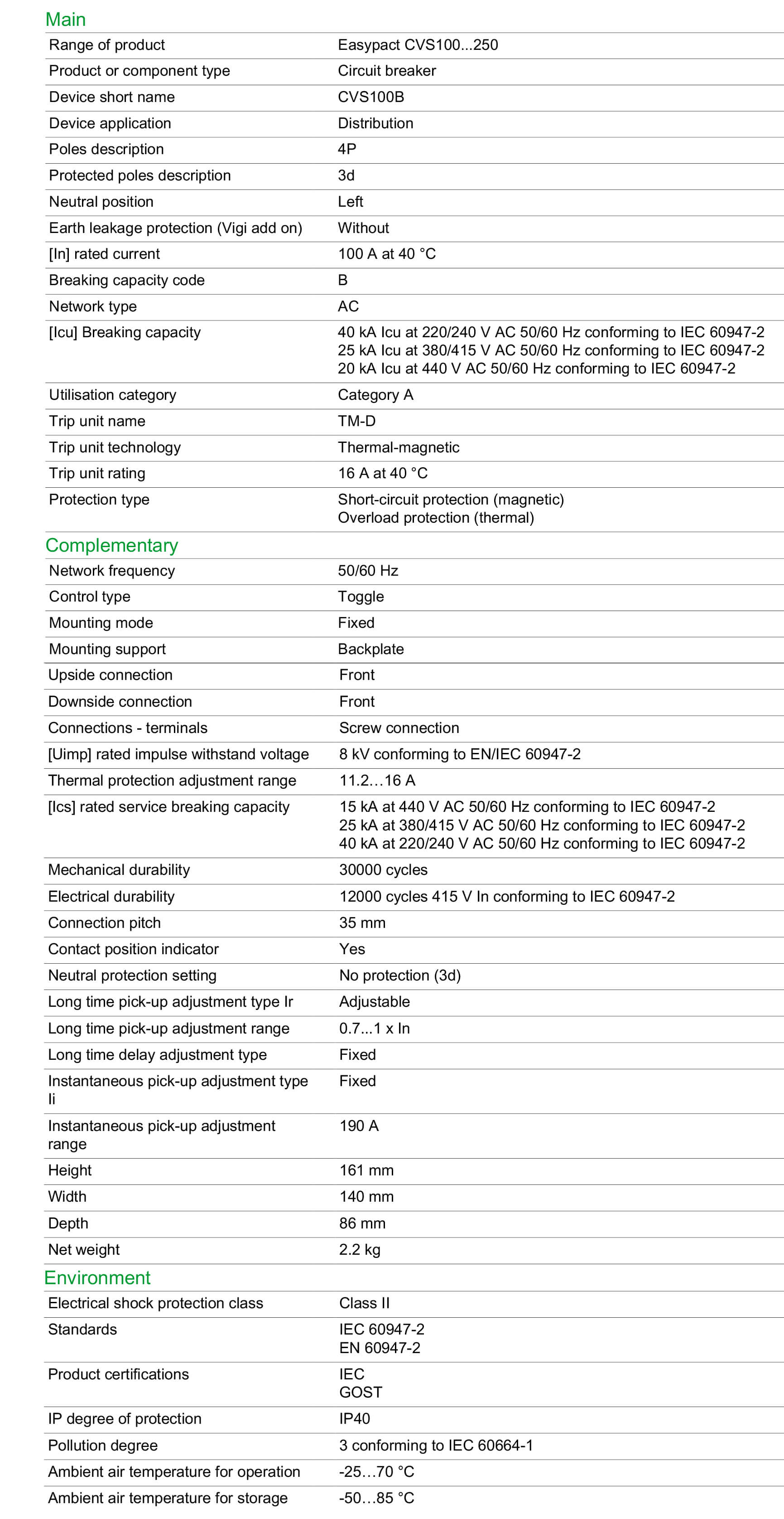 Thông số kỹ thuật Schneider-LV510316: Aptomat (MCCB) 4P 80A dòng Easypact CVS100B