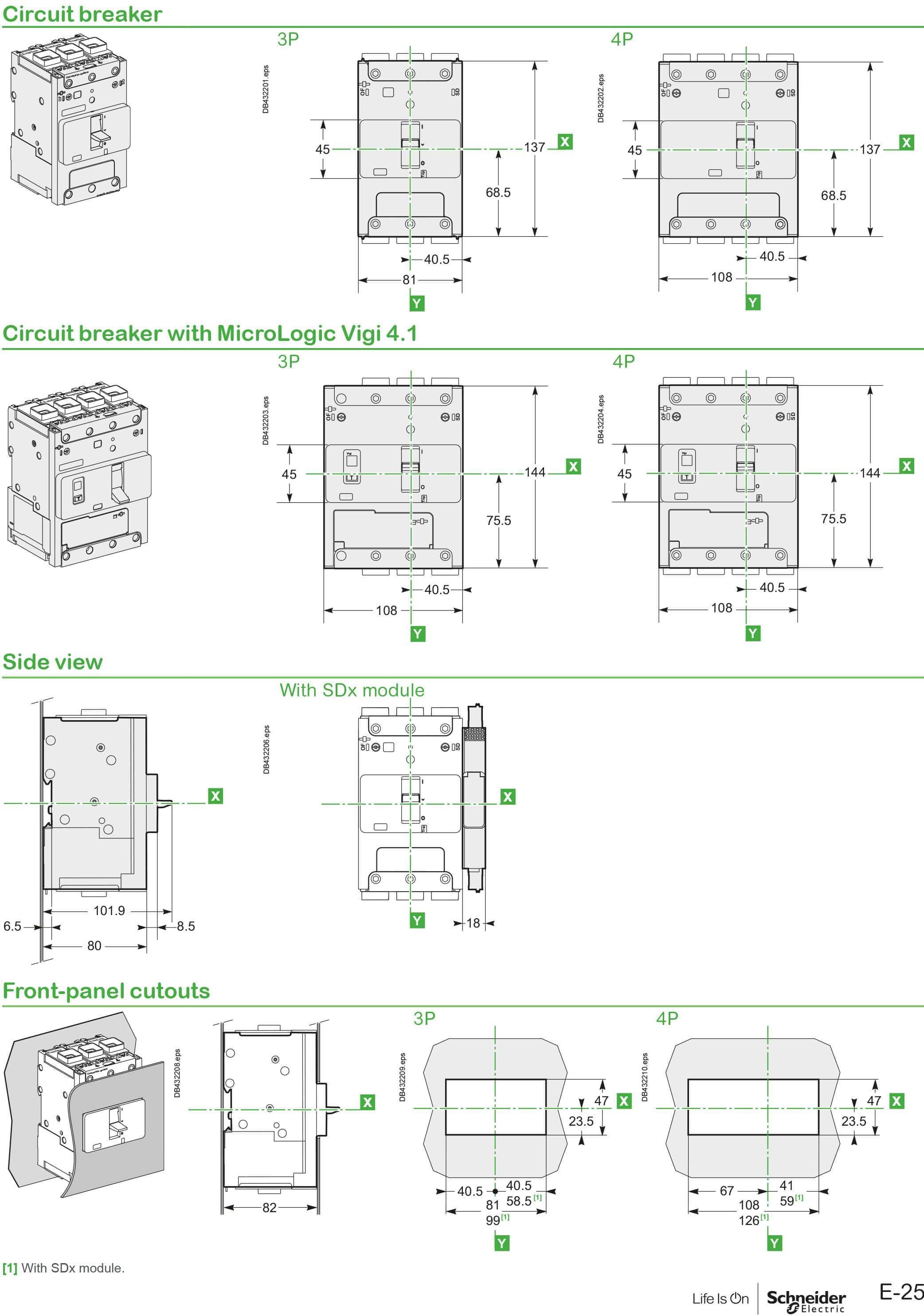 Cấu tạo và Kích thước Schneider-LV426211: Aptomat (MCCB) 4P 25A dòng Compact NSXm