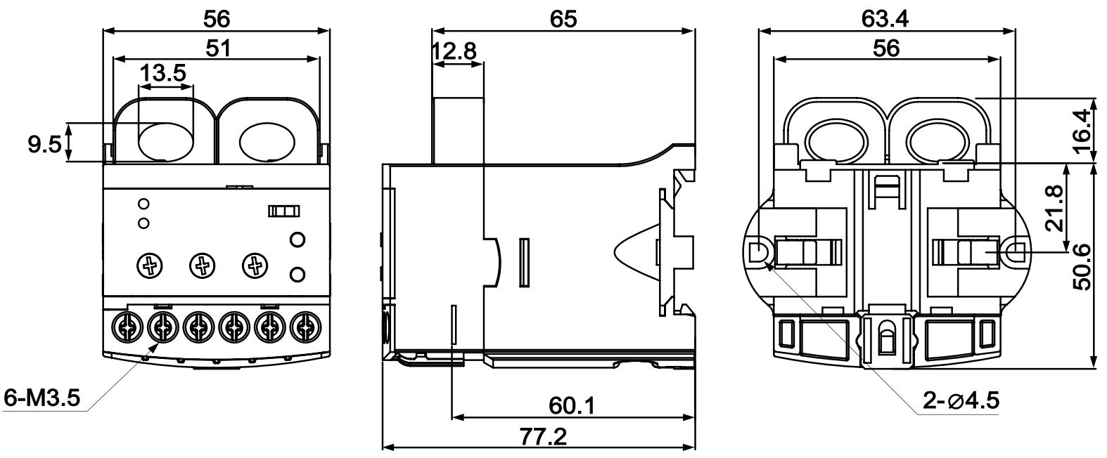 Cấu tạo và Kích thước Schneider EOCRSS-30S: rơ le quá dòng, mất pha 3-30A 24~240V