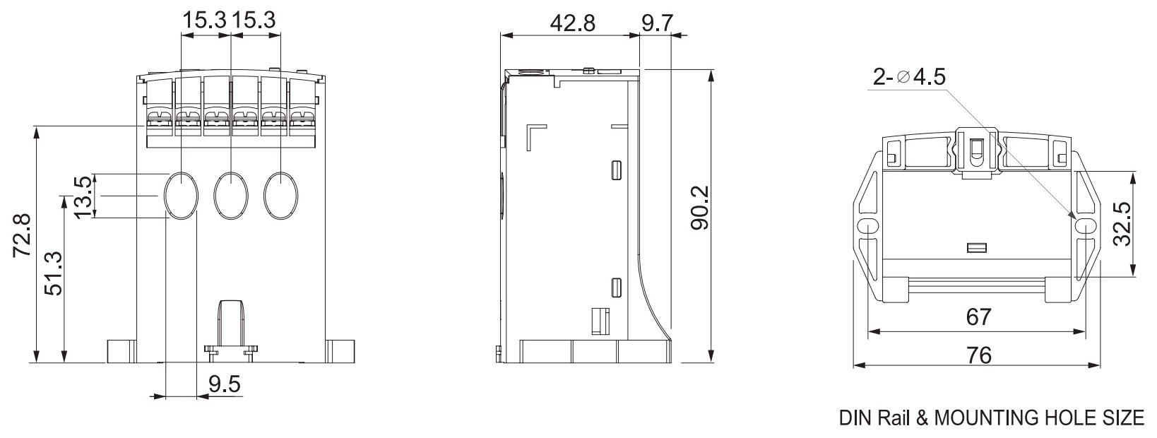 Cấu tạo và Kích thước Schneider EOCRSE2-05RS: Rơ le bảo vệ quá dòng, mất pha 0.5-6A 24~240V AC/DC