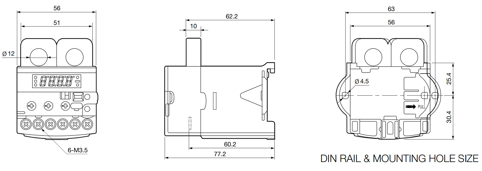 Cấu tạo và Kích thước Schneider EOCRSSD-60DM7: Rơ le bảo vệ quá dòng, mất pha 5-60A 220VAC
