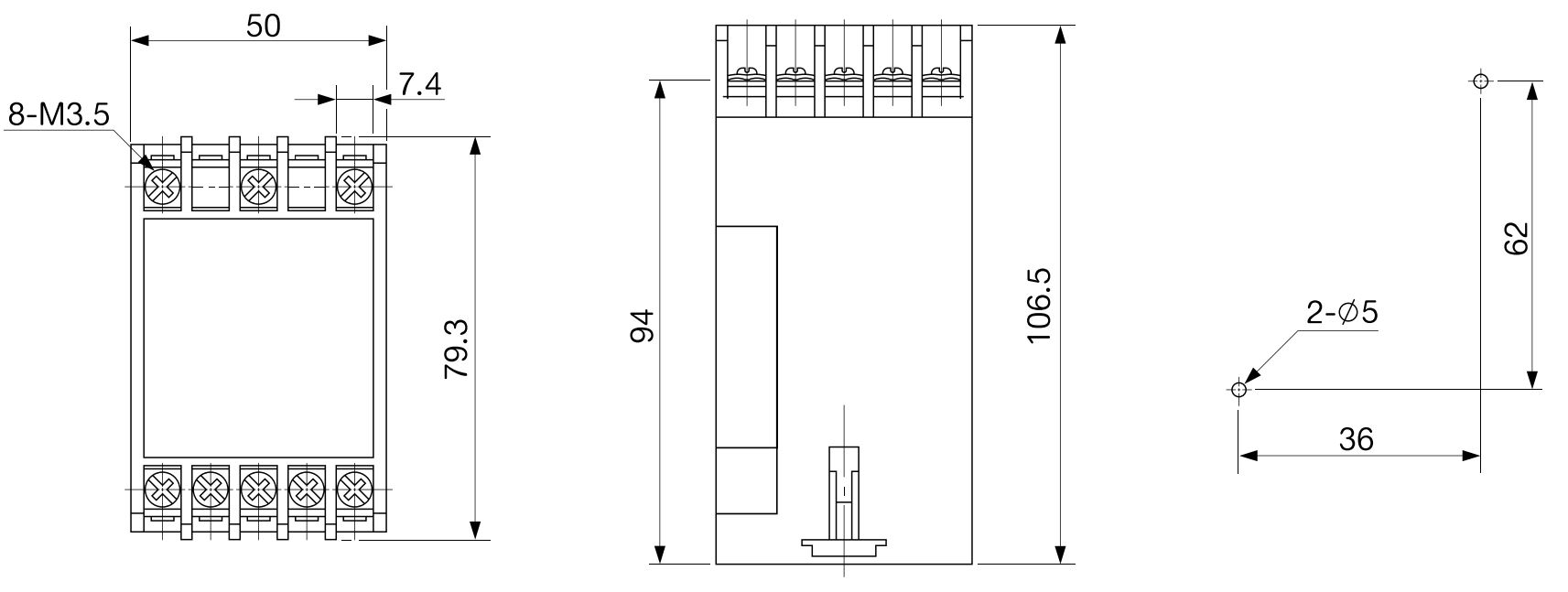 Cấu tạo và Kích thước Schneider EVRPD-220NZ6SM: Rơ le bảo vệ quá áp, thấp áp, mất pha, đảo pha 220VAC 1 pha 60Hz