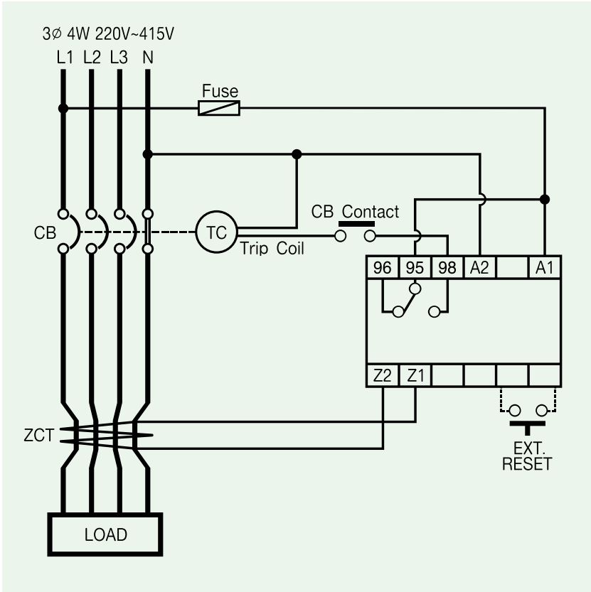 Cách đấu nối / sơ đồ đấu dây Schneider ELR-30RF7 : Rơ le bảo vệ chạm đất 0.03A - 3A 110VAC