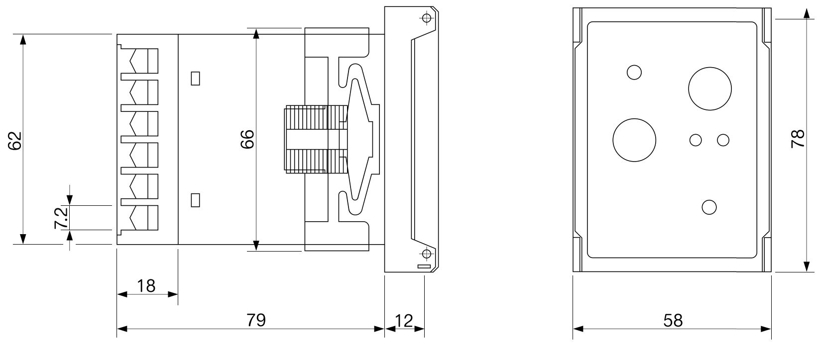 Cấu tạo và Kích thước Schneider ELR-30RF7 : Rơ le bảo vệ chạm đất 0.03A - 3A 110VAC