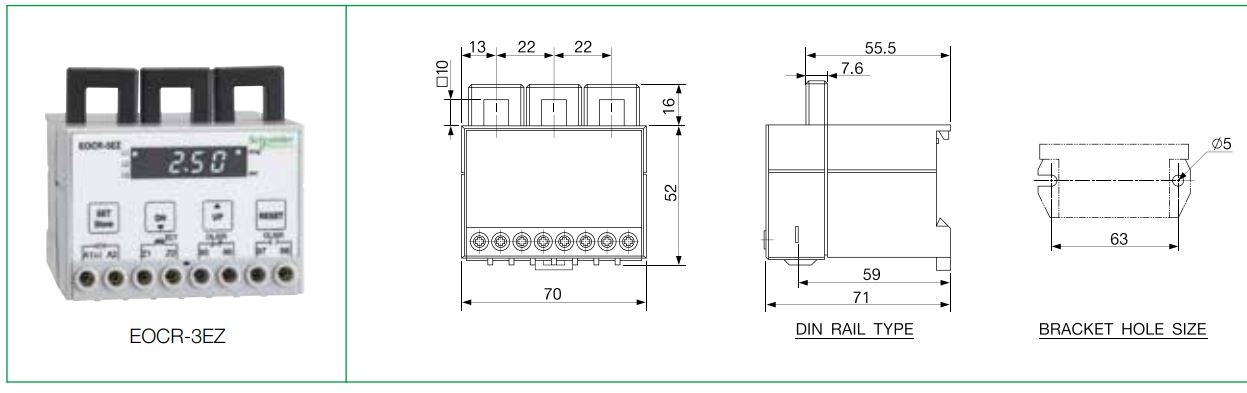 Cấu tạo và Kích thước Schneider EOCR-3EZ: Rơ le bảo vệ hiển thị số đa năng