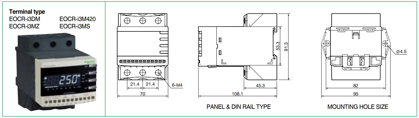 Cấu tạo và Kích thước Rơ le bảo vệ hiển thị số đa năng Schneider EOCR-I3DM