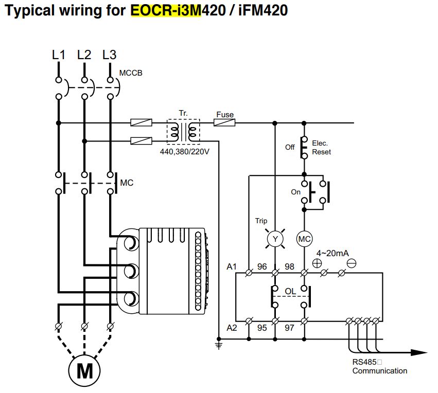 Cách đấu nối / sơ đồ đấu dây Schneider EOCR-I3M420: Rơ le bảo vệ hiển thị số đa năng