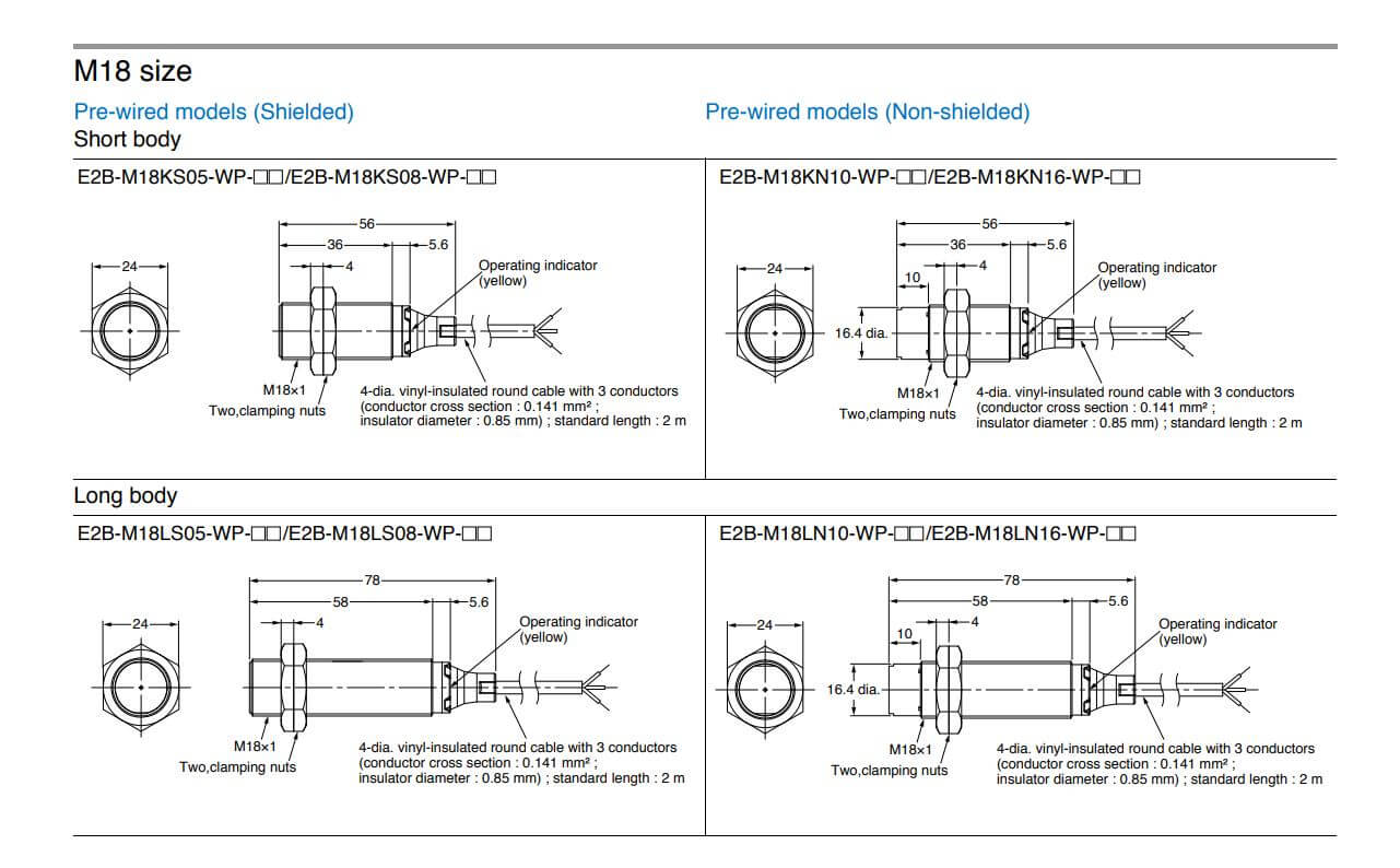 Kích thước Omron E2B-M