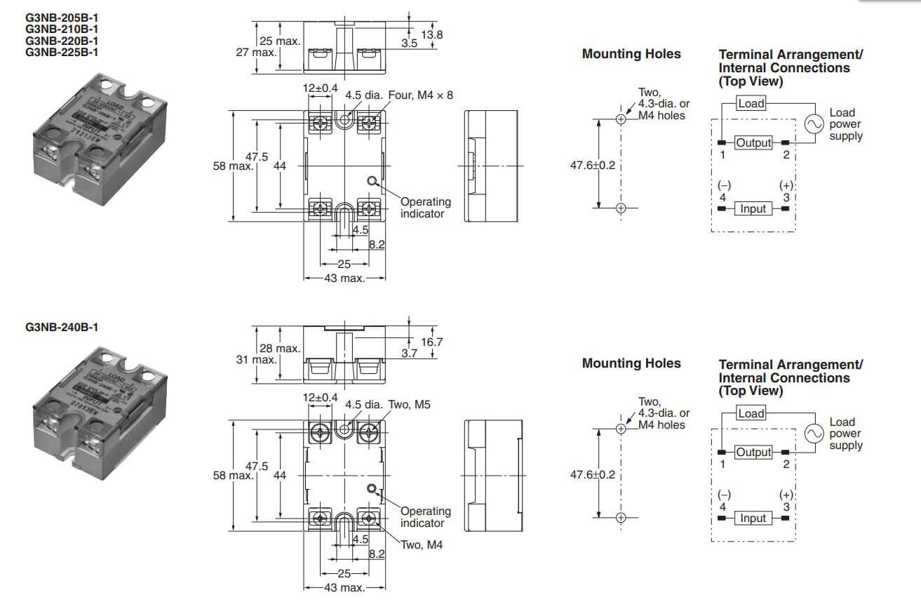 Kích thước Relay bán dẫn Omron G3NB