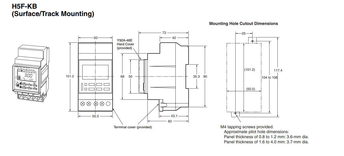 Kích thước Bộ đặt thời gian Omron H5F-KB