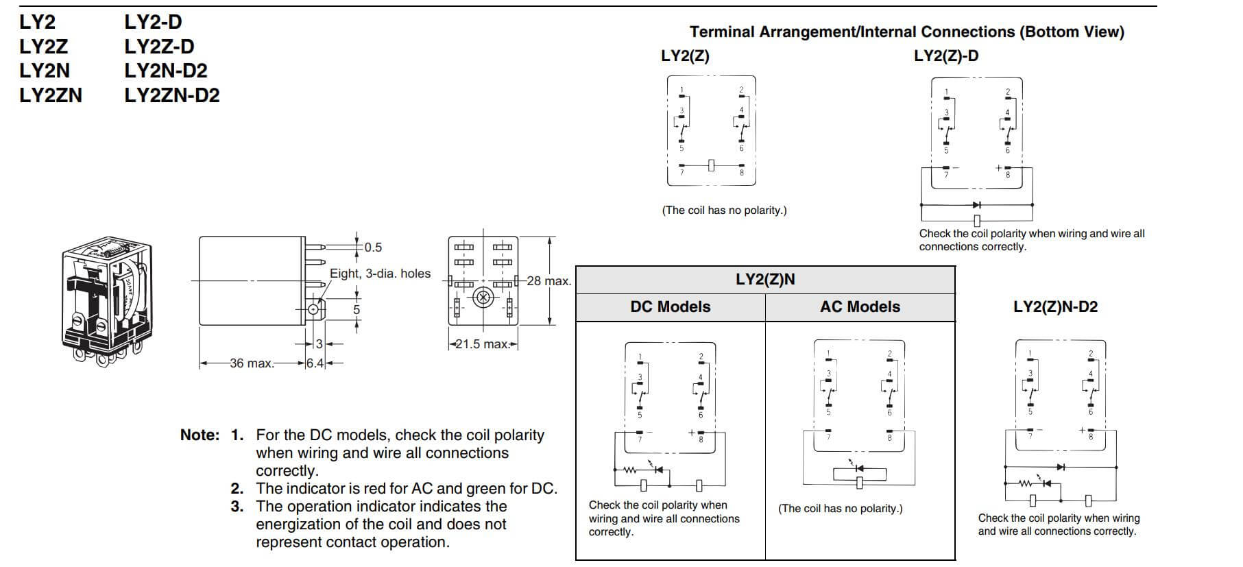 Kích thước Relay trung gian LY2N