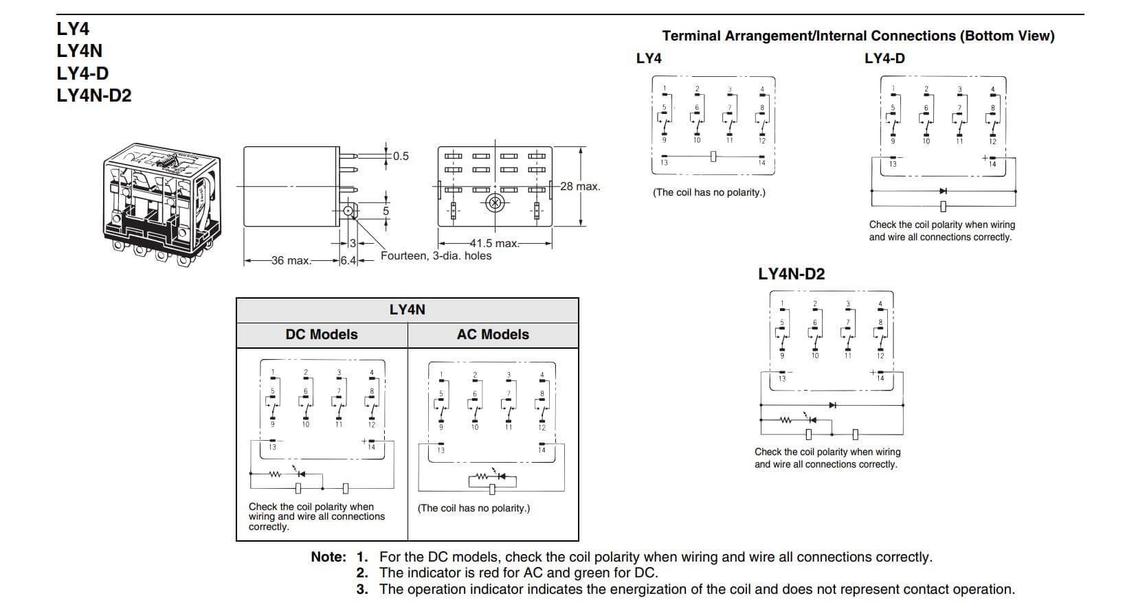 Kích thước Relay trung gian LY4N Omron
