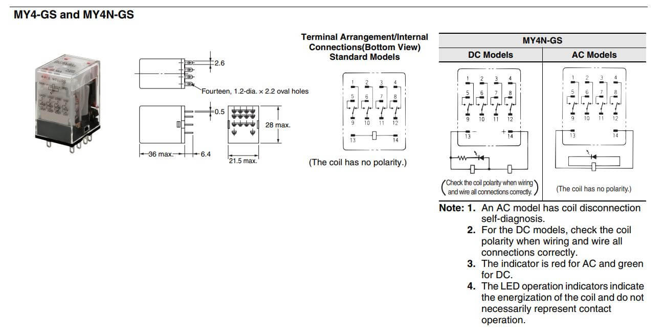 Kích thước Relay MY4N Omron