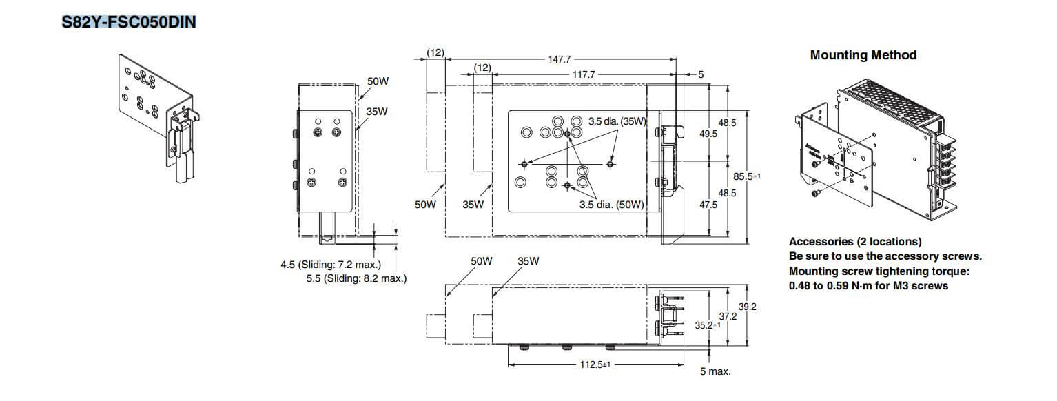Kích thước Chân đế Omron S82Y