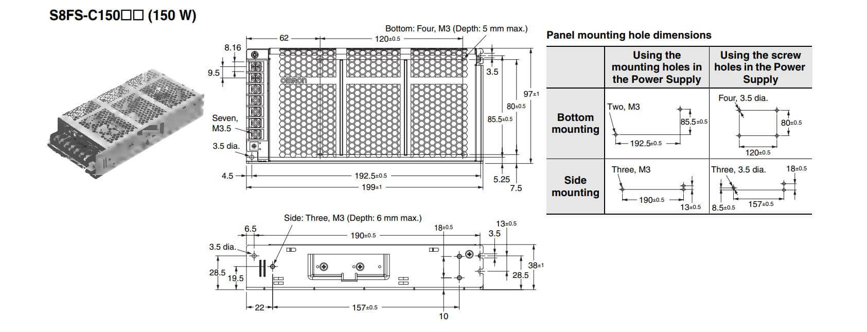Kích thước Bộ nguồn Omron S8FS