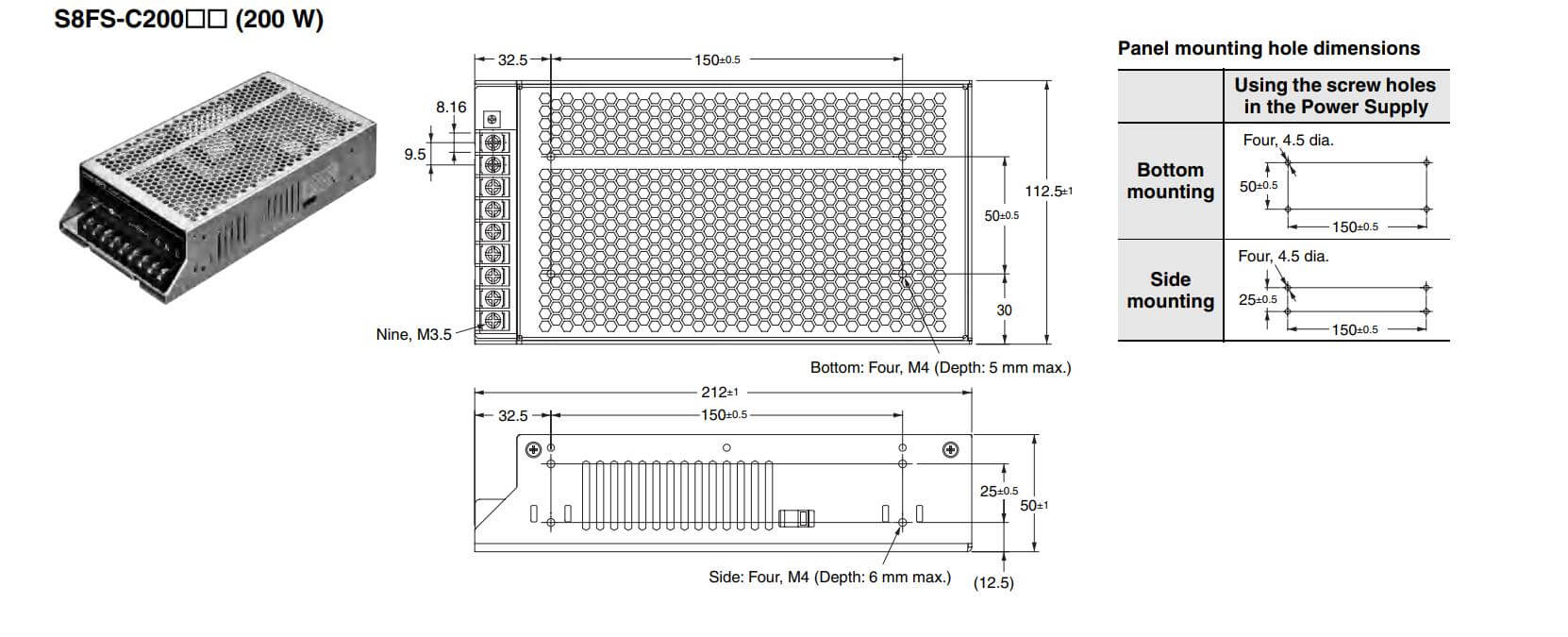 Kích thước Bộ nguồn Omron S8FS