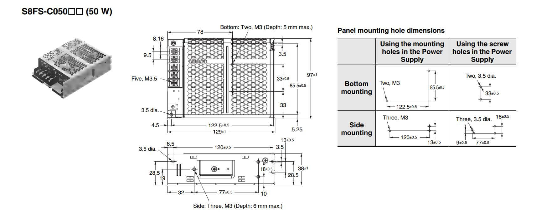 Kích thước Bộ nguồn Omron S8FS