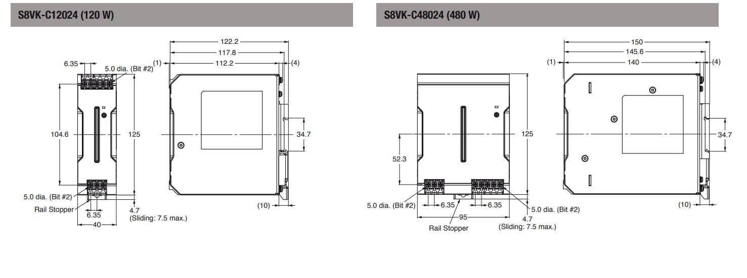 Kích thước Bộ nguồn 1 pha Omron S8VK