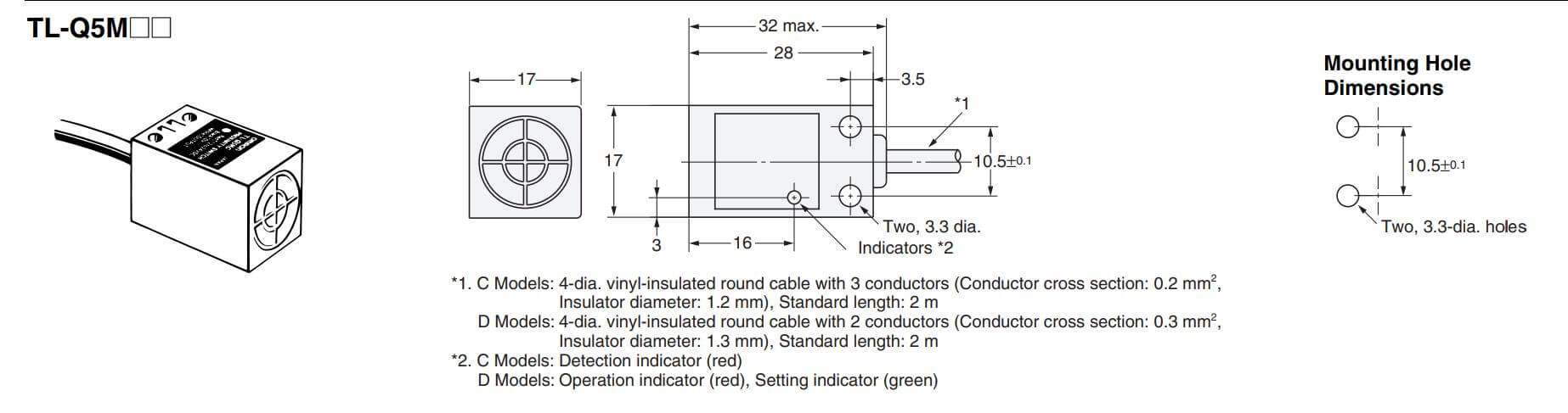 Kích thước Cảm biến tiệm cận TL-Q5MC1-F-Z 2M OMS Omron