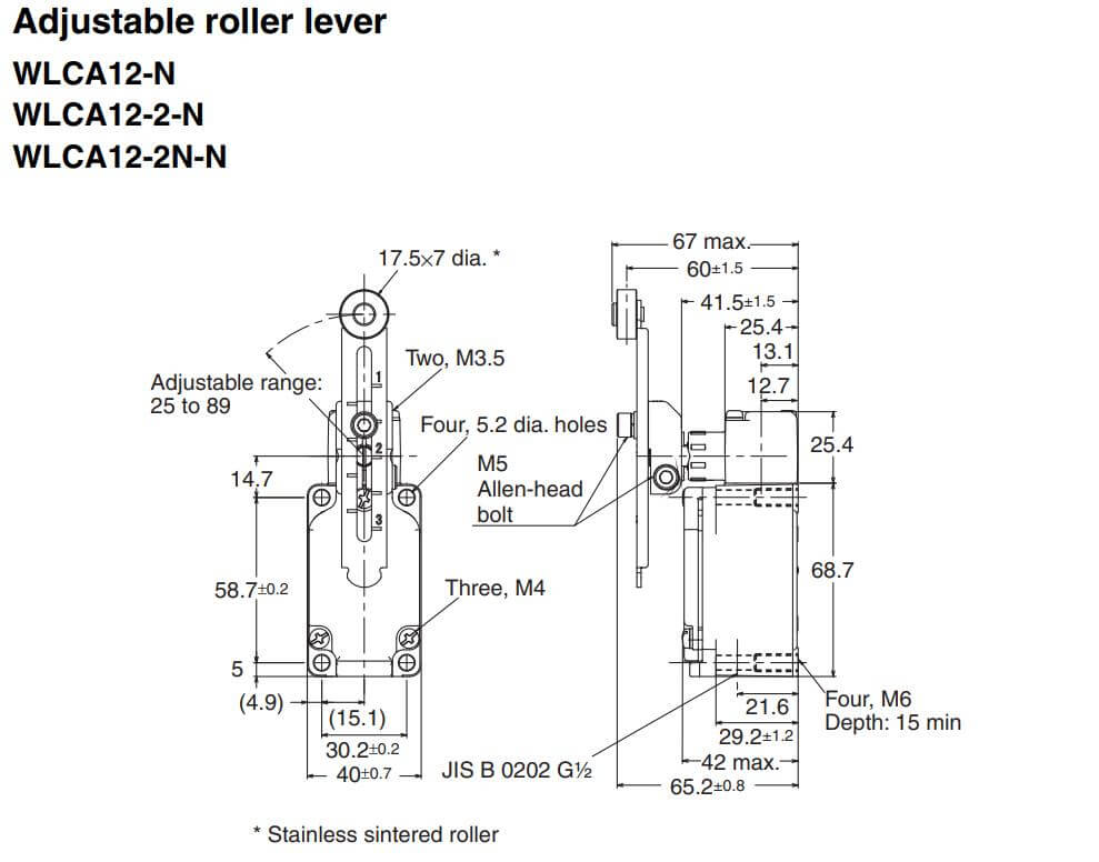 Kích thước Công tắc hành trình Omron WLCA12 WITH PARTS
