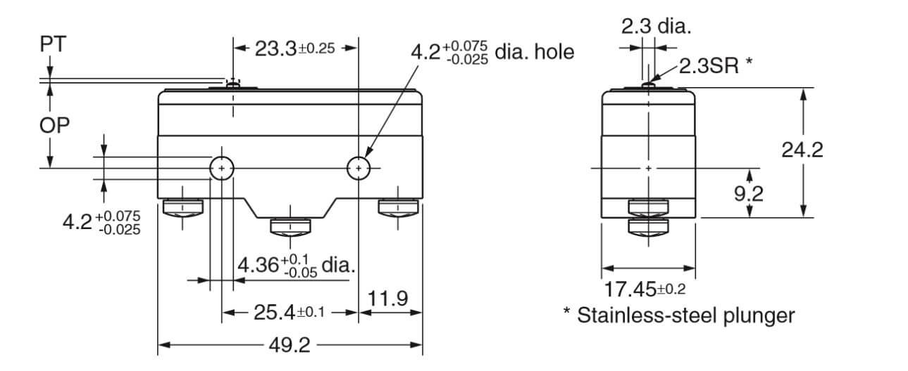 Kích thước Công Tắc hành trình Omron Z-15GQ22-B