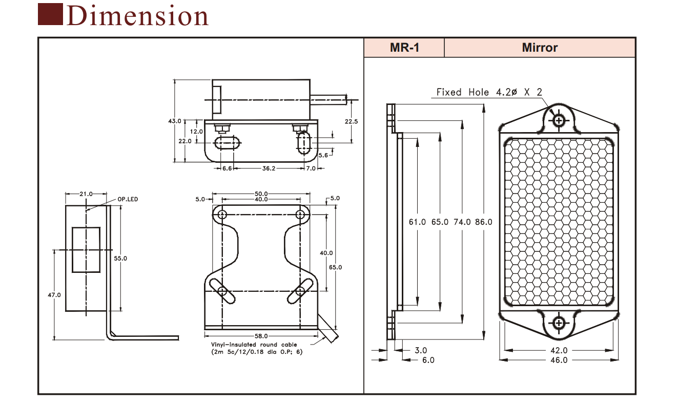 Kích thước Cảm biến quang (Trực tiếp) A3R-1MX