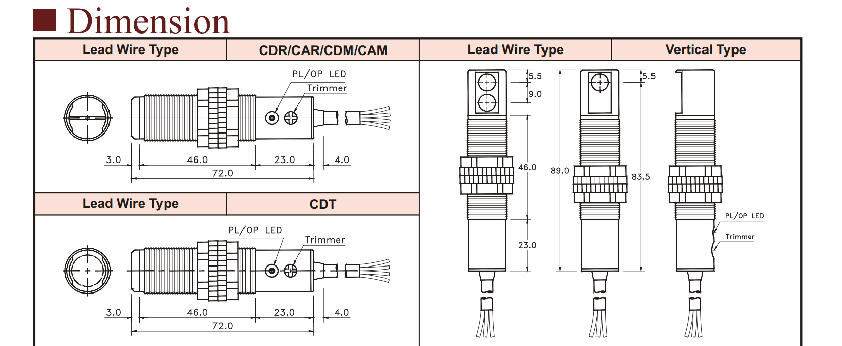 Kích thước Cảm biến quang Fotek (Trực tiếp) CDR-30X