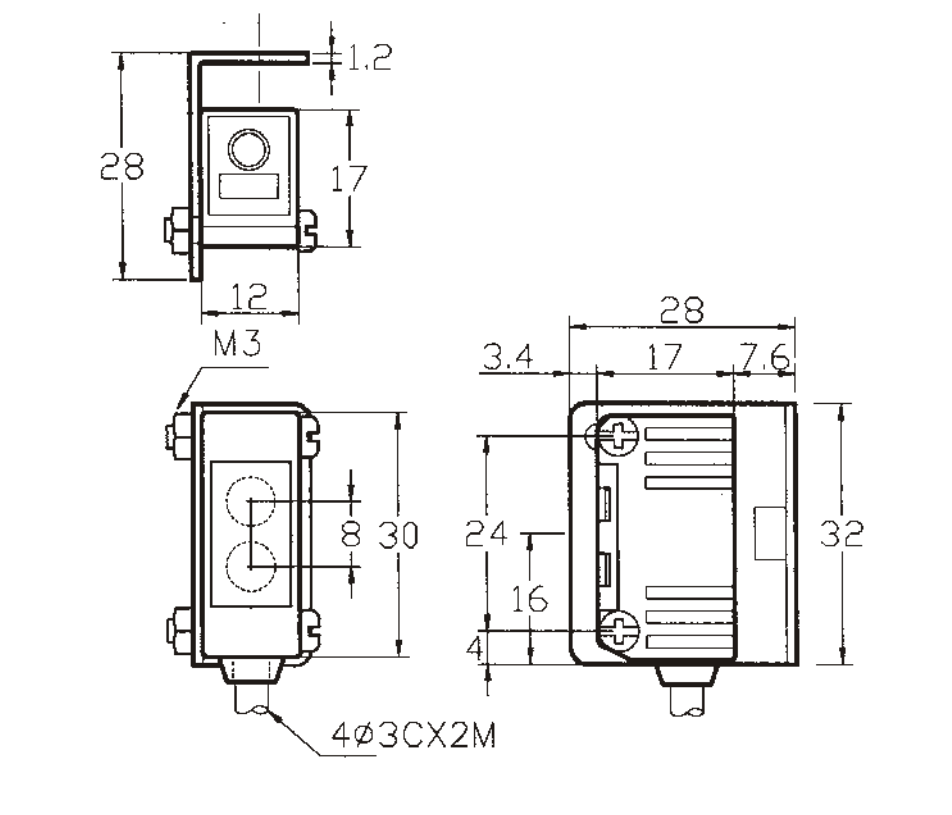 Kích thước Cảm biến quang Fotek (Trực tiếp) E2R-30N