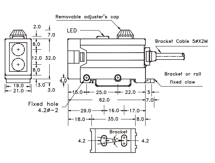 Kích thước Cảm biến quang Fotek (Trực tiếp) FR-1MX