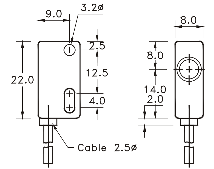 Kích thước Cảm biến quang Fotek (Trực tiếp) SV-2M