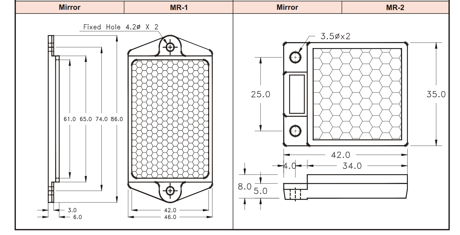 Kích thước Cảm biến quang Fotek Sử dụng gương MR