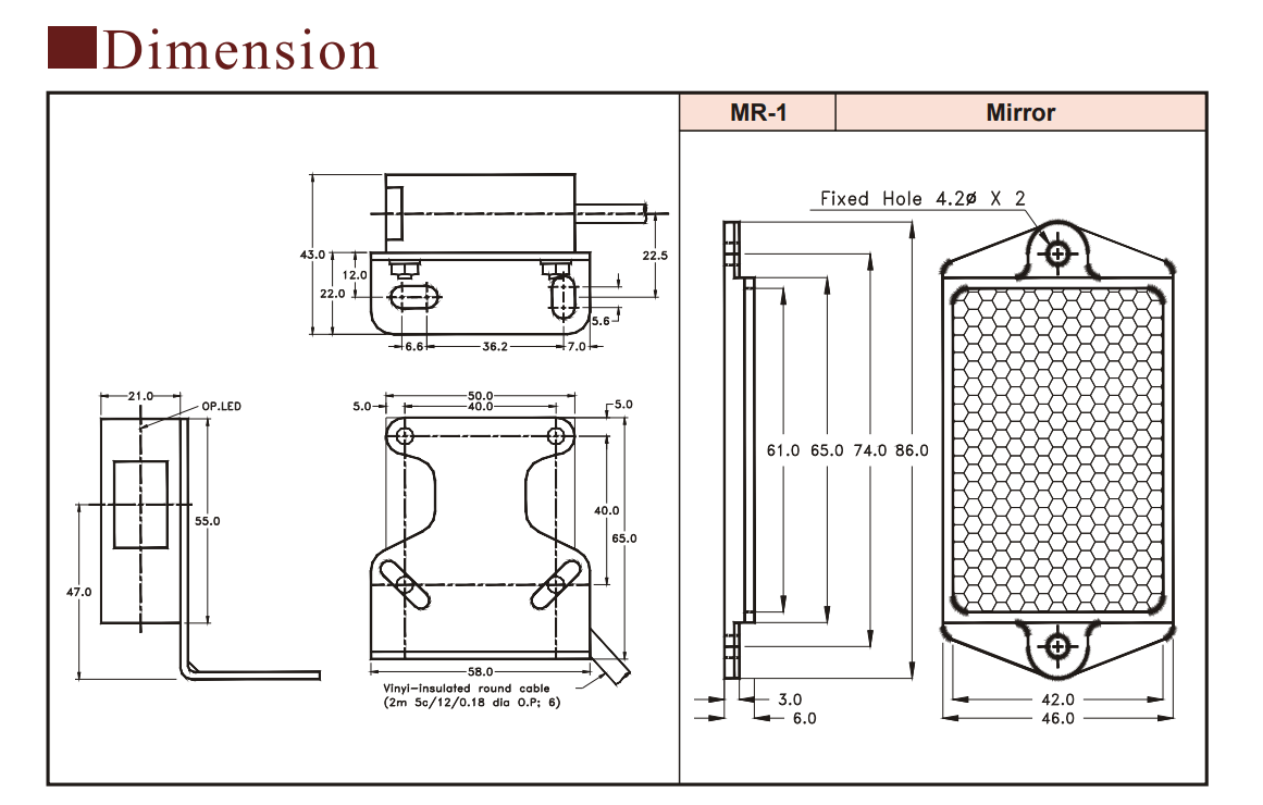 Kích thước Cảm biến quang Fotek Đối xứng A3T-3MX