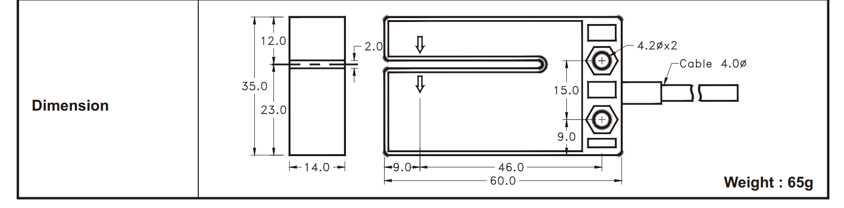 Kích thước Cảm biến quang U Fotek ( U type label sensor ) SU-02X