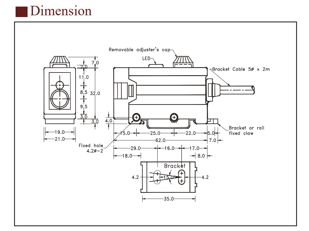 Kích thước Cảm biến quang (Đọc vạch) Fotek - mark sensor FM-01G
