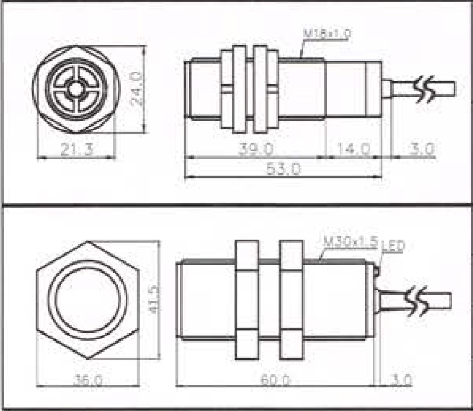 Kích thước Cảm biến điện dung Fotek ( Capacitivie sensor ) CP30-50 (N&P)