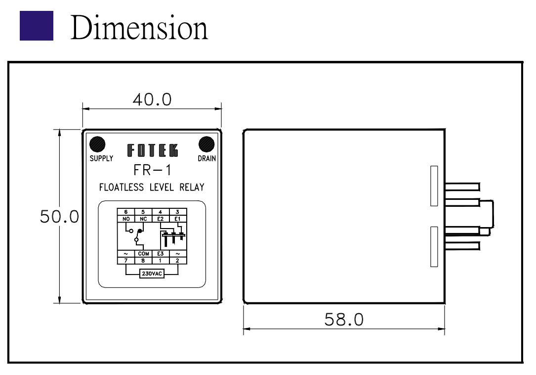 Kích thước Bộ điều khiển - Relay mực nước - Bộ bảo vệ Phase Fotek FR1