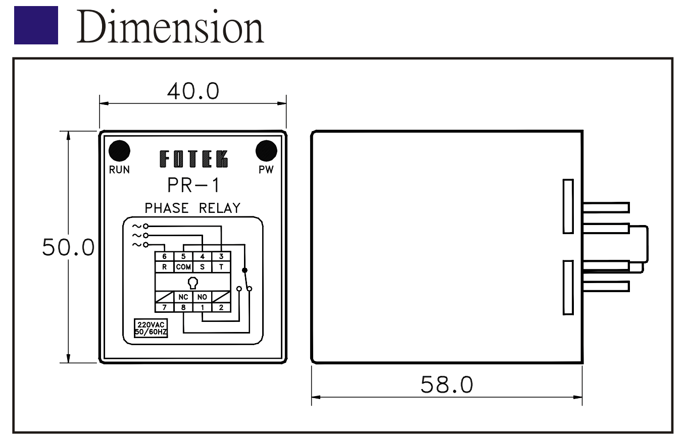 Kích thước Bộ điều khiển - Relay mực nước - Bộ bảo vệ Phase Fotek PVR-3-380V