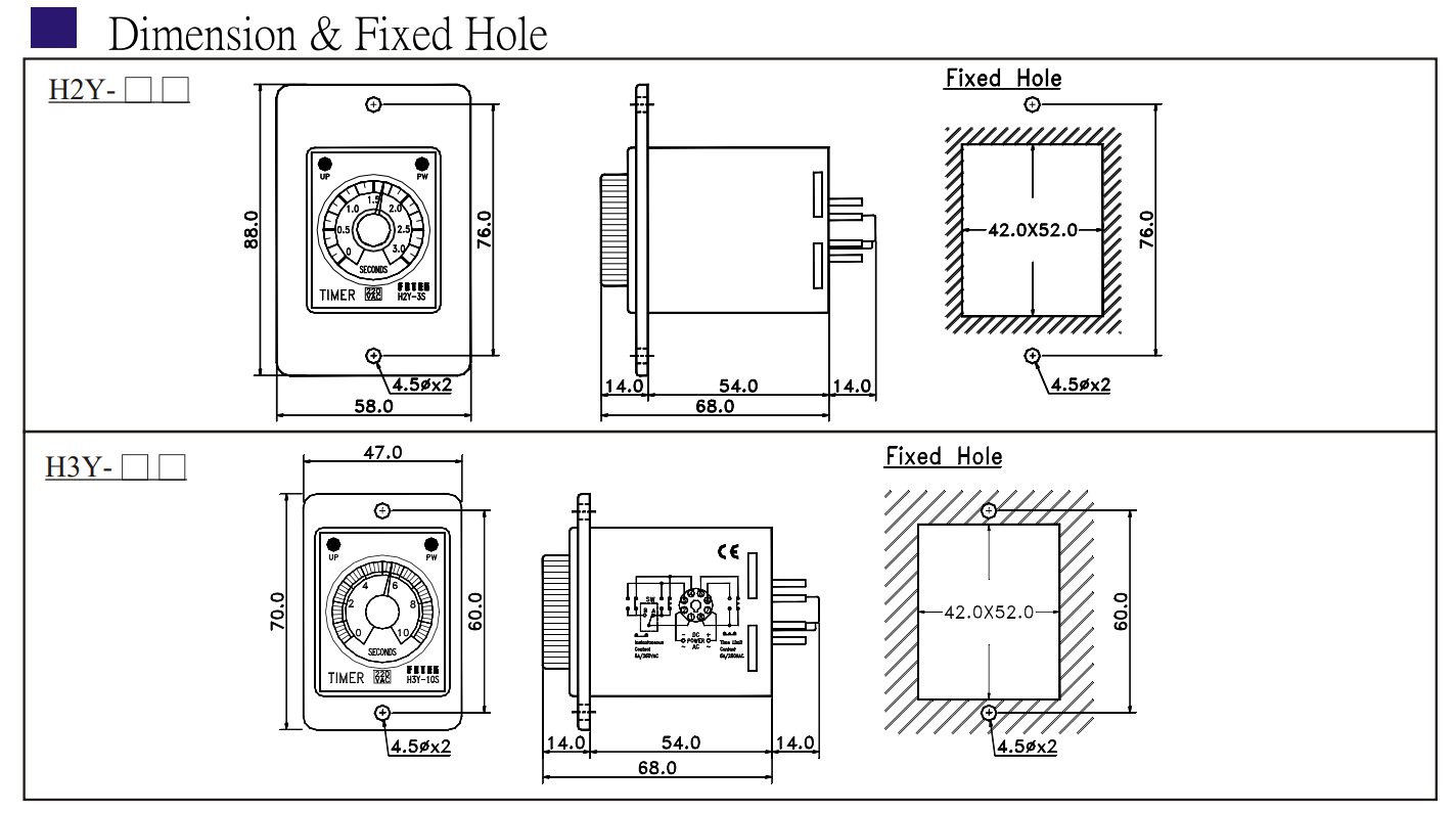 Kích thước Bộ định thời gian Fotek - Timer H2Y-30S