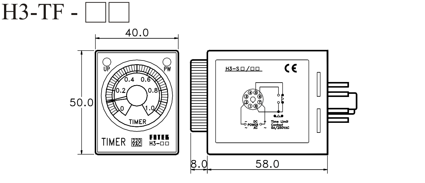 Kích thước Bộ định thời gian Fotek - Timer H3-TF-30S/30M