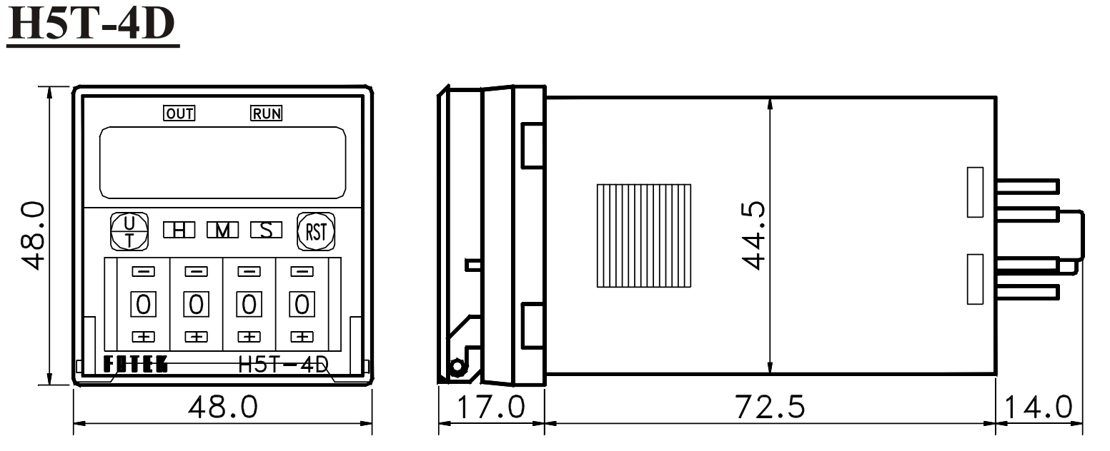 Kích thước Bộ định thời gian Fotek - Timer H5T-4D